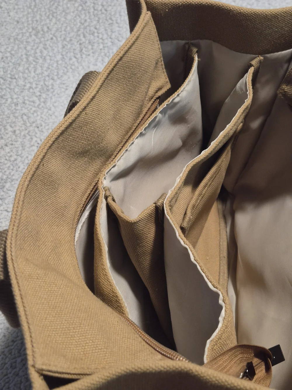 Becojadde Canvas Multi Pocket Tote Messenger Bag Khaki